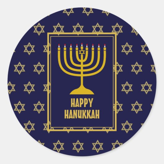 GELUKKIGE HANUKKAH Star David BLUE Ronde Sticker (Voorkant)