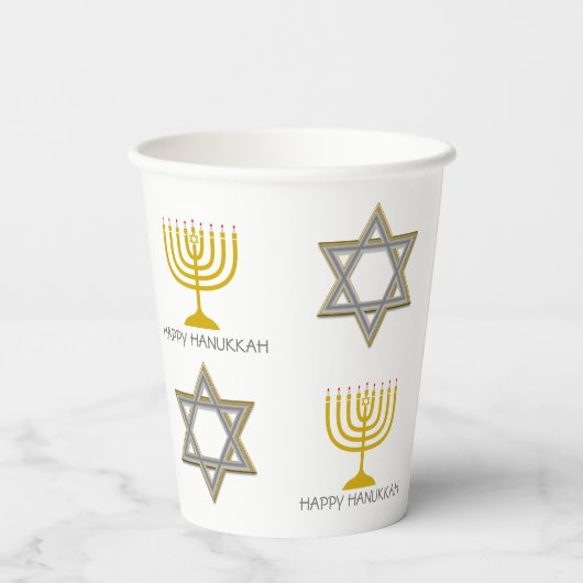 GELUKKIGE HANUKKAH Ster van David Menorah Papieren Bekers (Achterkant)