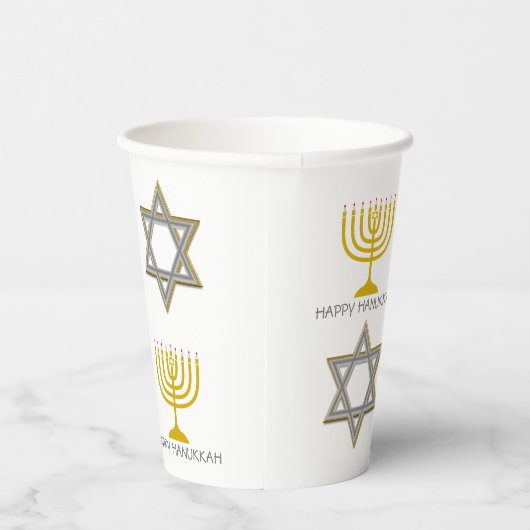 GELUKKIGE HANUKKAH Ster van David Menorah Papieren Bekers (Rechts)