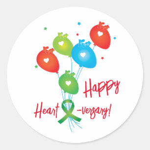 Gelukkige hart-verjaardag transplantatie ballonnen ronde sticker