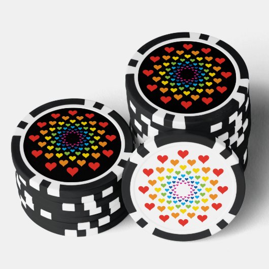 Gelukkige harten zwart en wit poker chips (Opstapeling)
