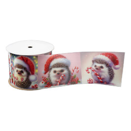 Gelukkige Hedgehog Candy Cane Kerstcadeau Satijnen Lint
