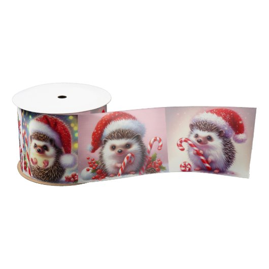 Gelukkige Hedgehog Candy Cane Kerstcadeau Satijnen Lint (Spoel)