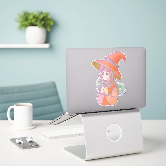 Gelukkige Heks Sticker (Laptop op bureau)