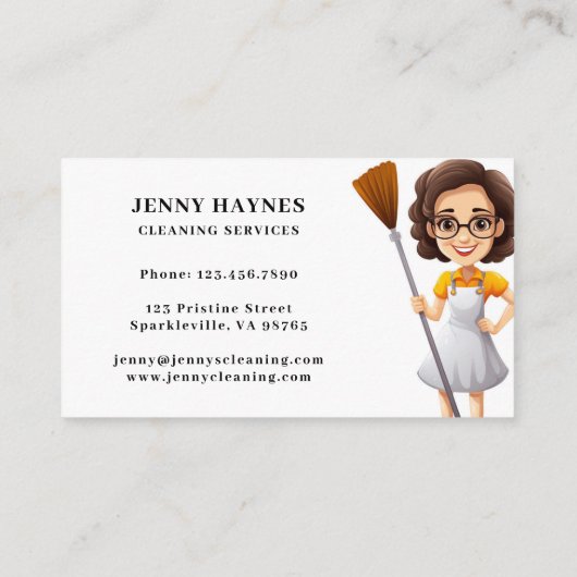 Gelukkige Heldere Schone Schoonmakende Dame Dienst Visitekaartje (Achterkant)