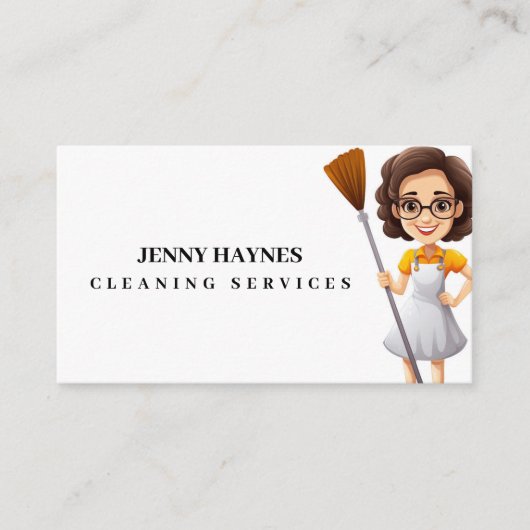 Gelukkige Heldere Schone Schoonmakende Dame Dienst Visitekaartje (Voorkant)