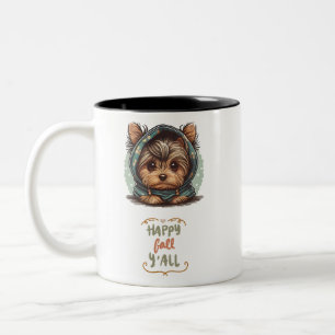 Gelukkige Herfst Allen Yorkshire Terrier Herfst Ho Tweekleurige Koffiemok