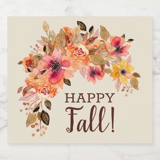 Gelukkige Herfst! Autumn Floral Swag Sparkling Wijnetiket (Enkel label)