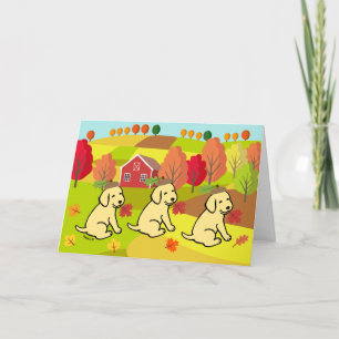 Gelukkige Herfst Gele Labrador Retriever Glimlache Kaart