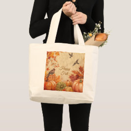 Gelukkige herfst, herfstseizoen, Thanksgiving-patr Grote Tote Bag