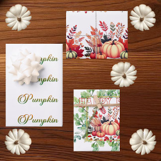 Gelukkige Herfst Kleine Pompoen Groene Krans Feest Inpakpapier Vel