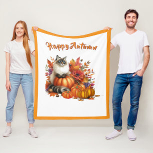 Gelukkige Herfst Knuffelkat en Pompoenen Fleece Deken