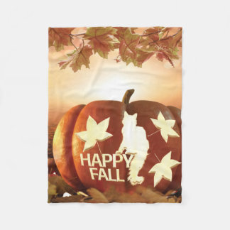 Gelukkige Herfst Pompoen & Kat Silhouet Herfst Fle Fleece Deken