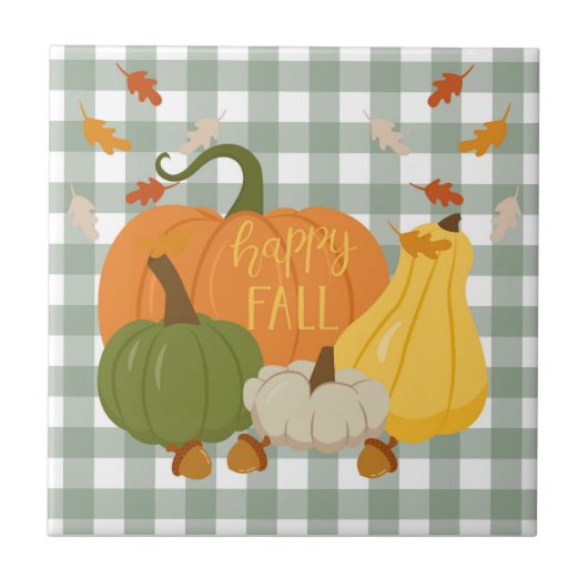 Gelukkige Herfst Pompoenen Tegeltje (Voorkant)