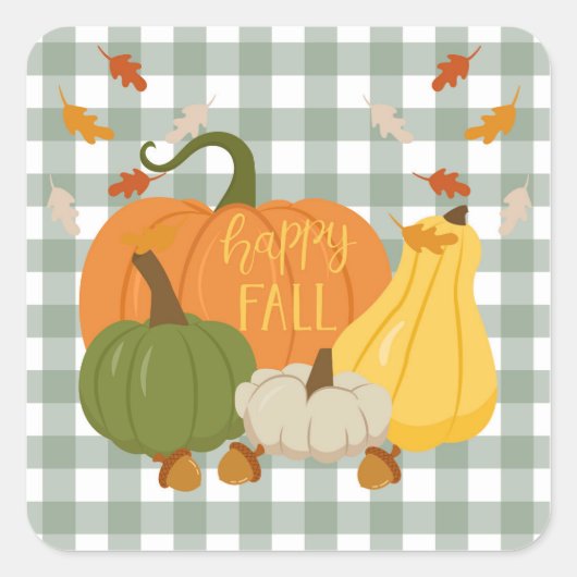  Gelukkige Herfst Pompoenen Vierkante Sticker (Voorkant)