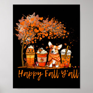 Gelukkige Herfst Y'all Herfst Corgi Halloween Pomp Poster