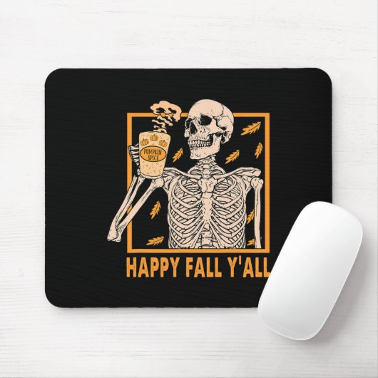 Gelukkige Herfst Yall Vrouwen Halloween Skelet Pom Muismat (Met muis)