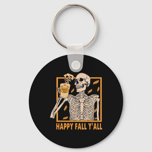 Gelukkige Herfst Yall Vrouwen Halloween Skelet Pom Sleutelhanger (Voorkant)