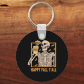 Gelukkige Herfst Yall Vrouwen Halloween Skelet Pom Sleutelhanger (Voorkant)