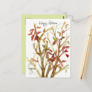 Gelukkige herfstkleuren boom vogels takken briefkaart