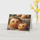 Gelukkige herfstpompoenen op hooibalen kaart (Gele Bloem)