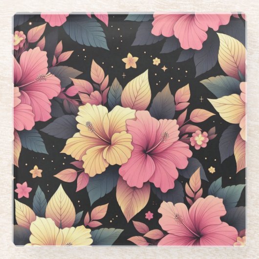 Gelukkige Hibiscus Glazen Onderzetter (Voorkant)