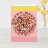 Gelukkige Hippie Verjaardag Retro Kaart (Gele Bloem)