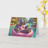 Gelukkige Hippo met Verjaardag Drink Kaart (Gele Bloem)