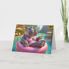 Gelukkige Hippo met Verjaardag Drink Kaart