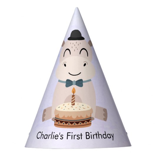 Gelukkige Hippo met verjaardagstaart Feesthoedjes (Voorkant)