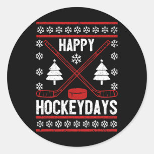 Gelukkige Hockeydays Leuke Kerstmis Ijshockey Spel Ronde Sticker