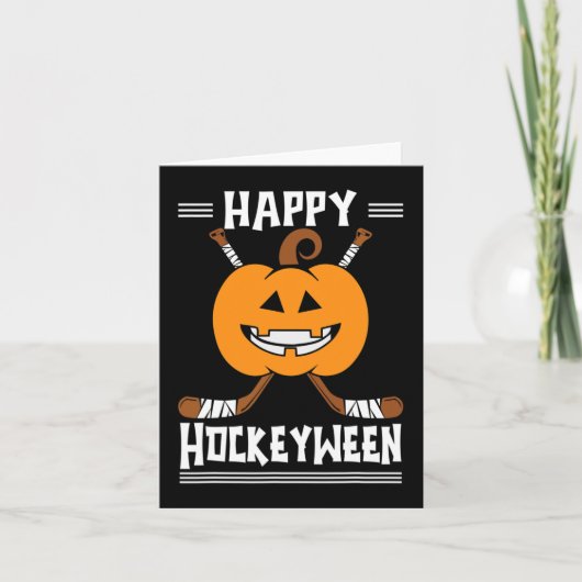 Gelukkige Hockeyween Halloween ijshockeyspeler en Kaart (Voorkant)