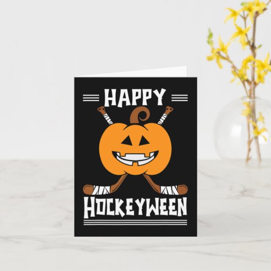 Gelukkige Hockeyween Halloween ijshockeyspeler en Kaart (Gele Bloem)