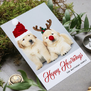 Gelukkige Hoe-wijdagen Puppy Honden Vakantie Foto Feestdagenkaart