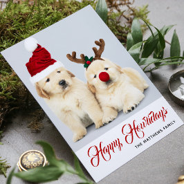 Gelukkige Hoe-wil-dagen Puppy Honden Vakantie Foto Feestdagenkaart
