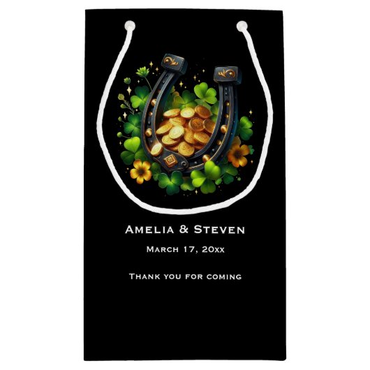 Gelukkige Hoefijzer en gouden munten bruiloft Klein Cadeauzakje (Achterkant)