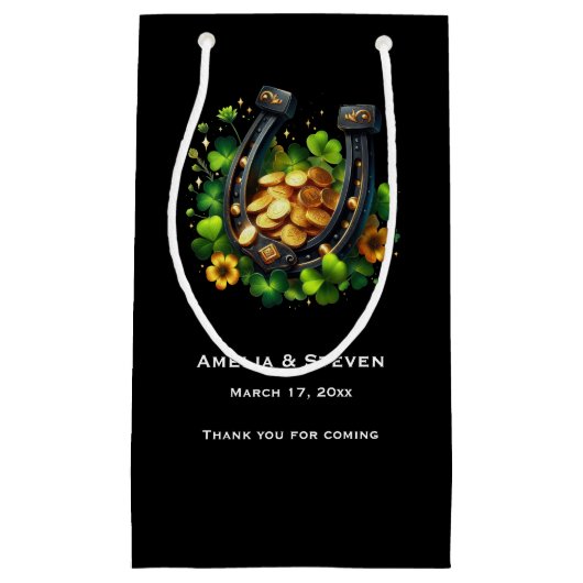 Gelukkige Hoefijzer en gouden munten bruiloft Klein Cadeauzakje (Voorkant)