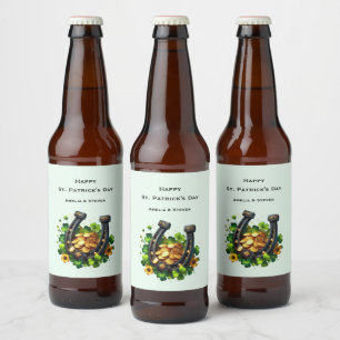 Gelukkige Hoefijzer en gouden munten St. Patrick's Bier Etiket