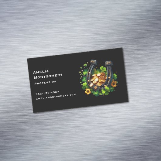 Gelukkige Hoefijzer en gouden munten St. Patrick's Magnetisch Visitekaartje (Voorbeeld)