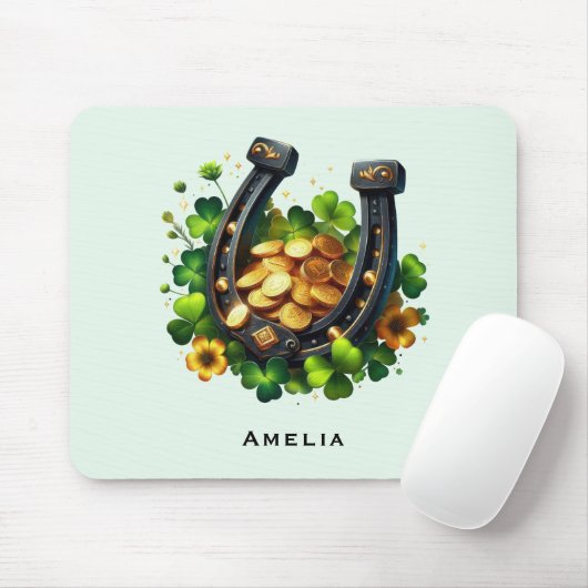 Gelukkige Hoefijzer en gouden munten St. Patrick's Muismat (Met muis)