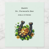 Gelukkige Hoefijzer en gouden munten St. Patrick's Wijn Etiket (Enkel label)
