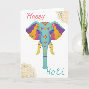 Gelukkige Holi Kleurrijke Olifant Met Gouden Manda Kaart