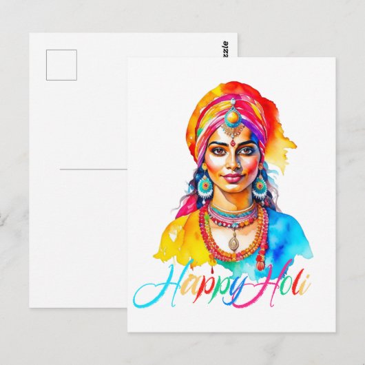 Gelukkige Holi Vrouw Briefkaart (Voorkant / Achterkant)