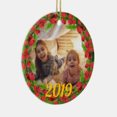 Gelukkige Holly Berry krans aangepaste foto Keramisch Ornament (Rechts)