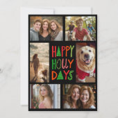 GELUKKIGE HOLLY DAGEN Hand-getrokken CUSTOM 6 FOTO Feestdagenkaart (Voorkant)