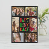 GELUKKIGE HOLLY DAGEN Hand-getrokken CUSTOM 6 FOTO Feestdagenkaart (Staand voorkant)