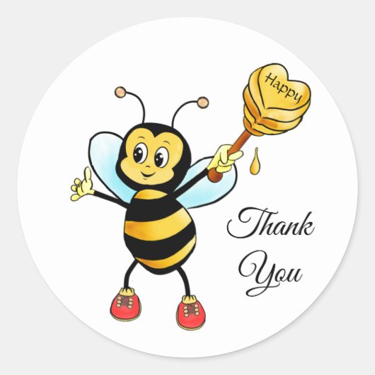 Gelukkige hommel op witte bedankje ronde sticker (Voorkant)