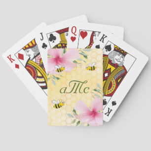 Gelukkige hommels gele bloemenkoppelmonogram pokerkaarten