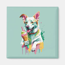 Gelukkige hond die een ijsje eet magneet