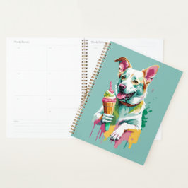 Gelukkige hond die een ijsje eet planner